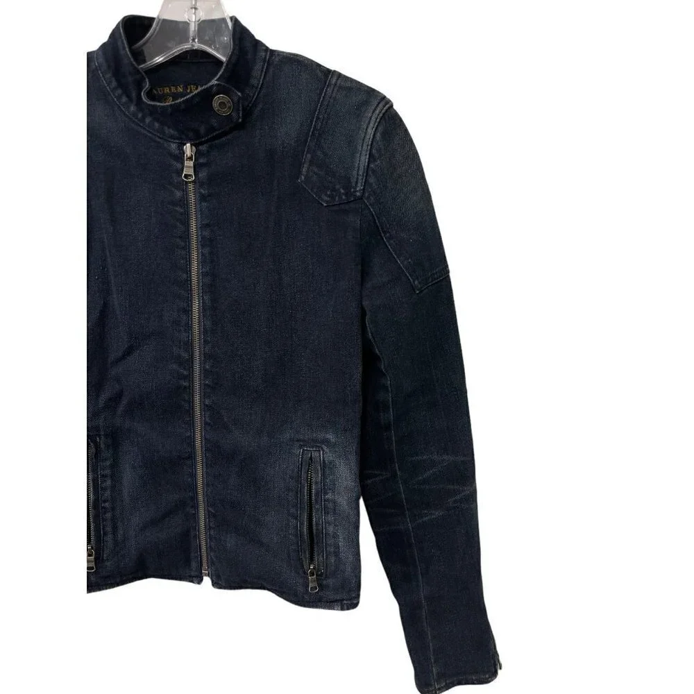 Lauren Jeans Co by Ralph Lauren Ladies Zip-up Dark Blue Jean Jacket Size Medium - Picture 2 of 6